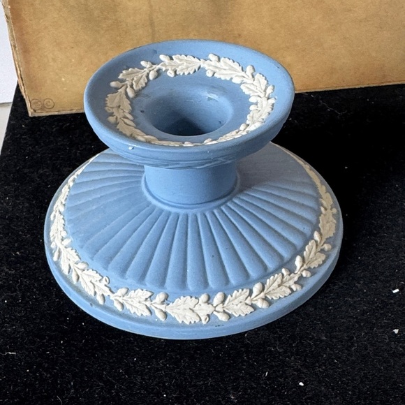 Fluted Candlestick  Wedgewood Jasper (pale blue) Laurel Pattern set of two - Picture 3 of 9